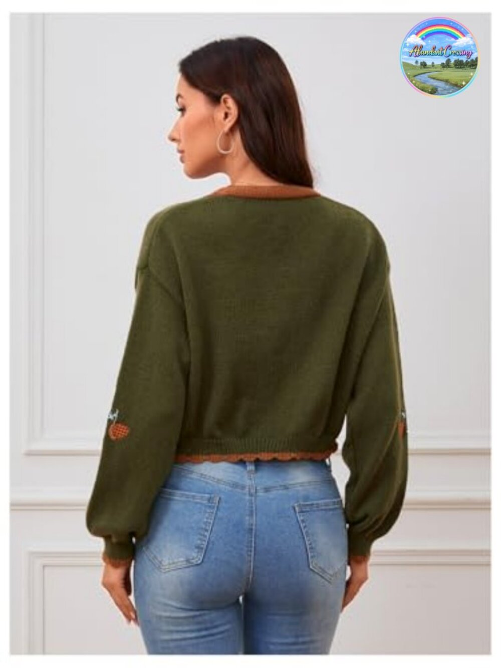 Floral Cropped Cardigan Embroidered Open Front Western Sweater - Picture 2 of 7